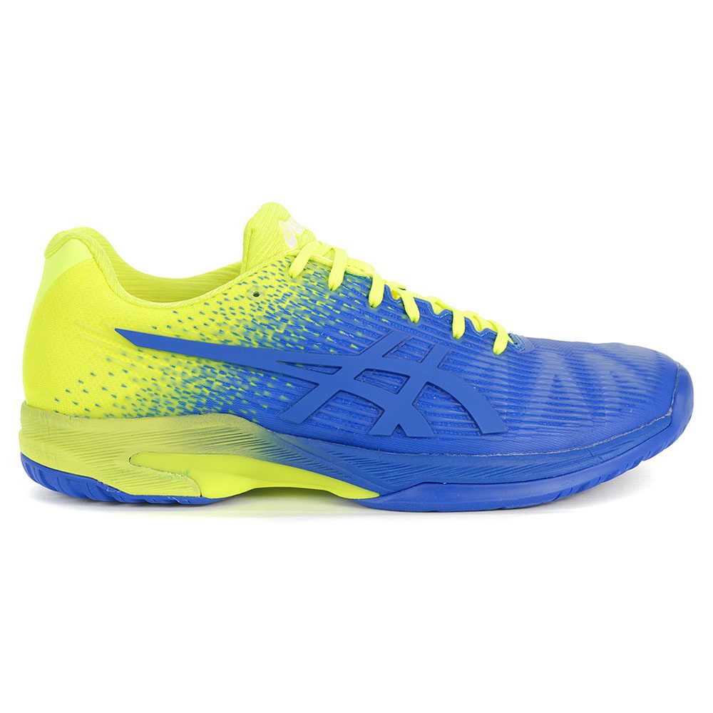 blue and yellow tennis shoes