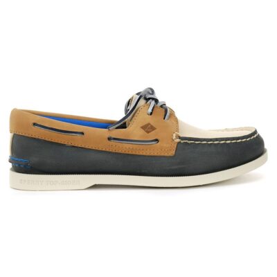 navy tan boat shoes