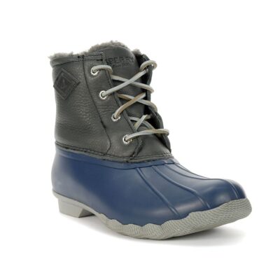 gray and navy sperry duck boots