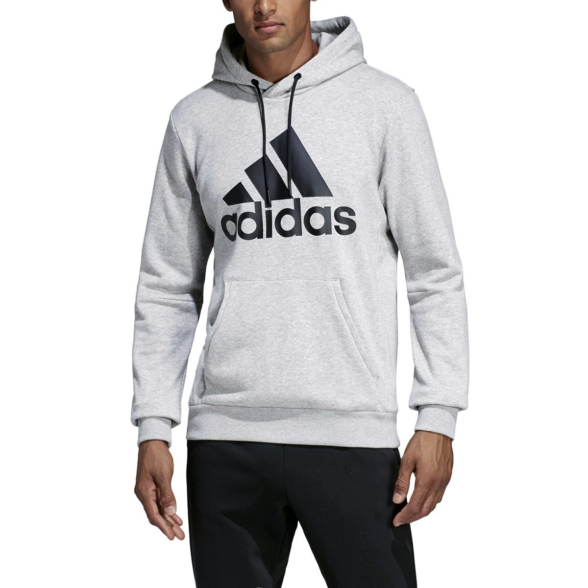 Adidas Men's Must Haves Badge of Sport Medium Grey Heather/Black Hoodie  DT9947 - WOOKI.COM
