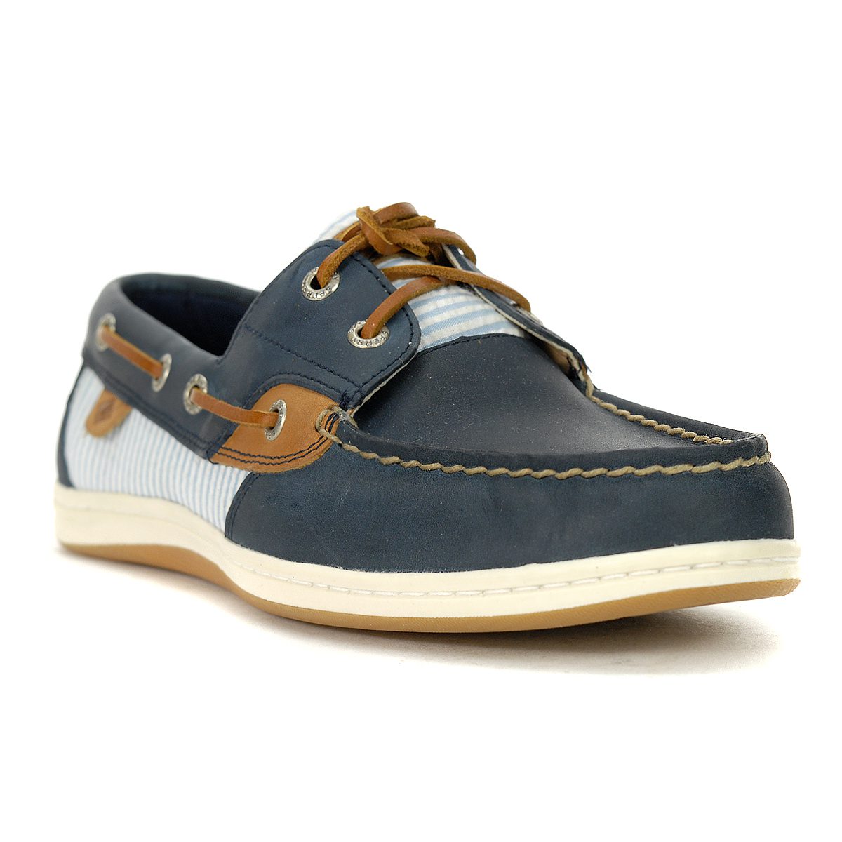 Sperry Women's Koifish Seersucker Stripe Navy/Light Blue Boat Shoes ...