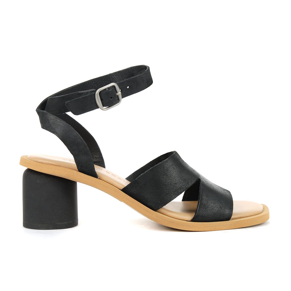 Lucky Brand Pemal Black Leather Heeled Sandals - WOOKI.COM