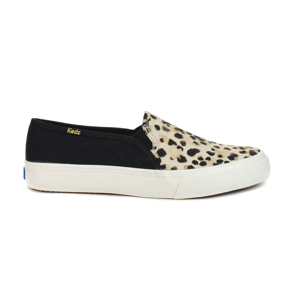 Keds Double Decker Black/Leopard Canvas SlipOn Sneakers WF65933