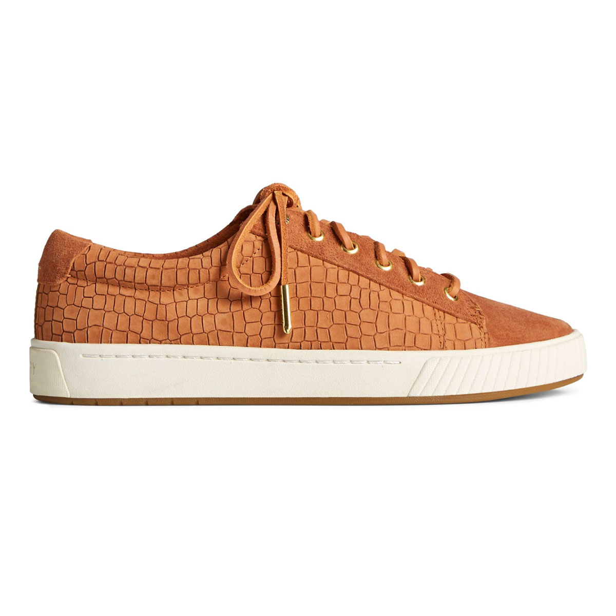 Sperry Women's Anchor Plushwave Tan Croc Nubuck Leather Sneakers ...
