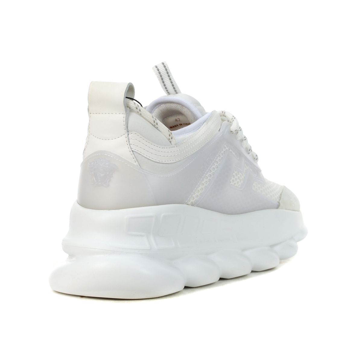 VERSACE: Chain Reaction sneakers in mesh and leather - White