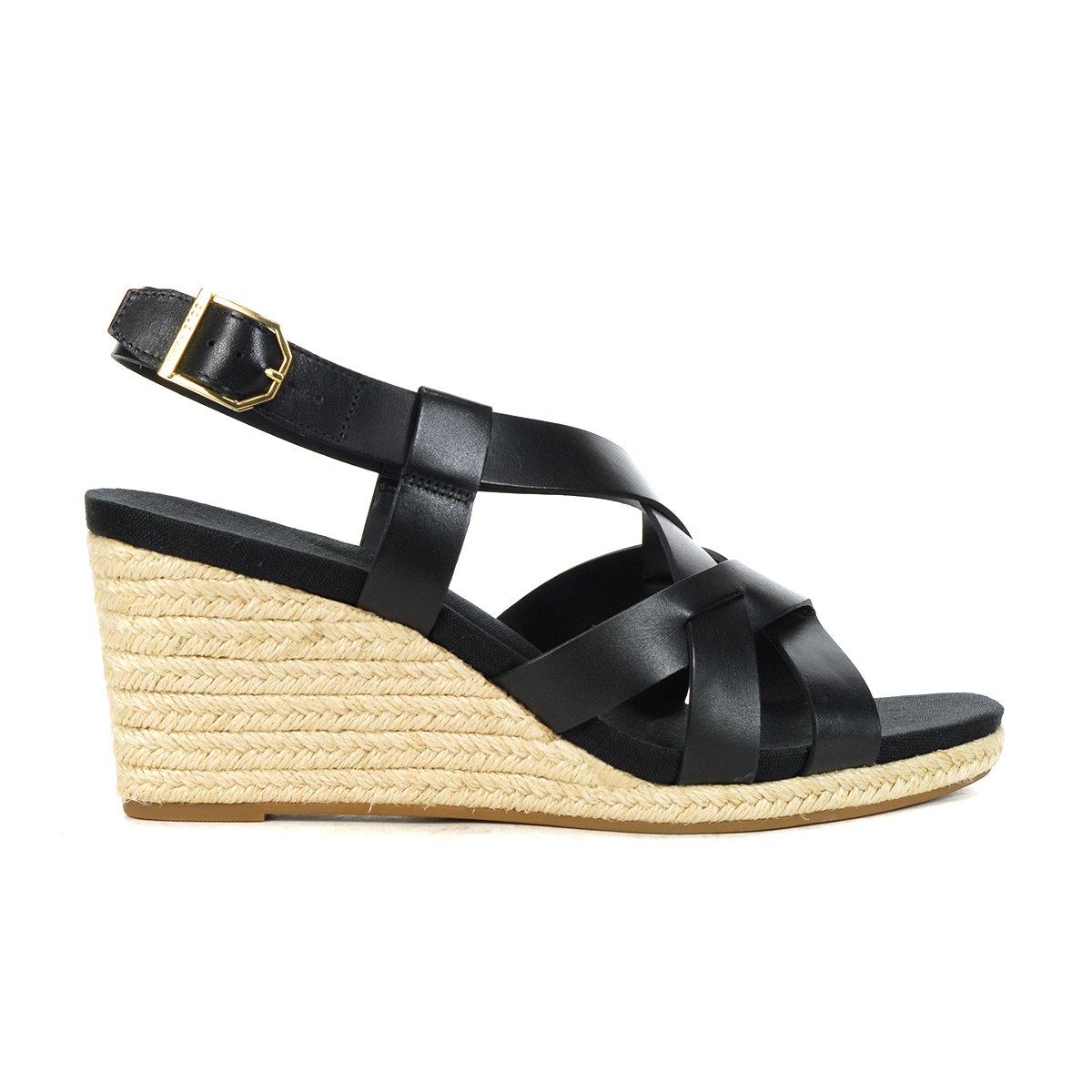 Cole Haan Women's Crystal Black Leather Wedge Sandals W23573 - WOOKI.COM