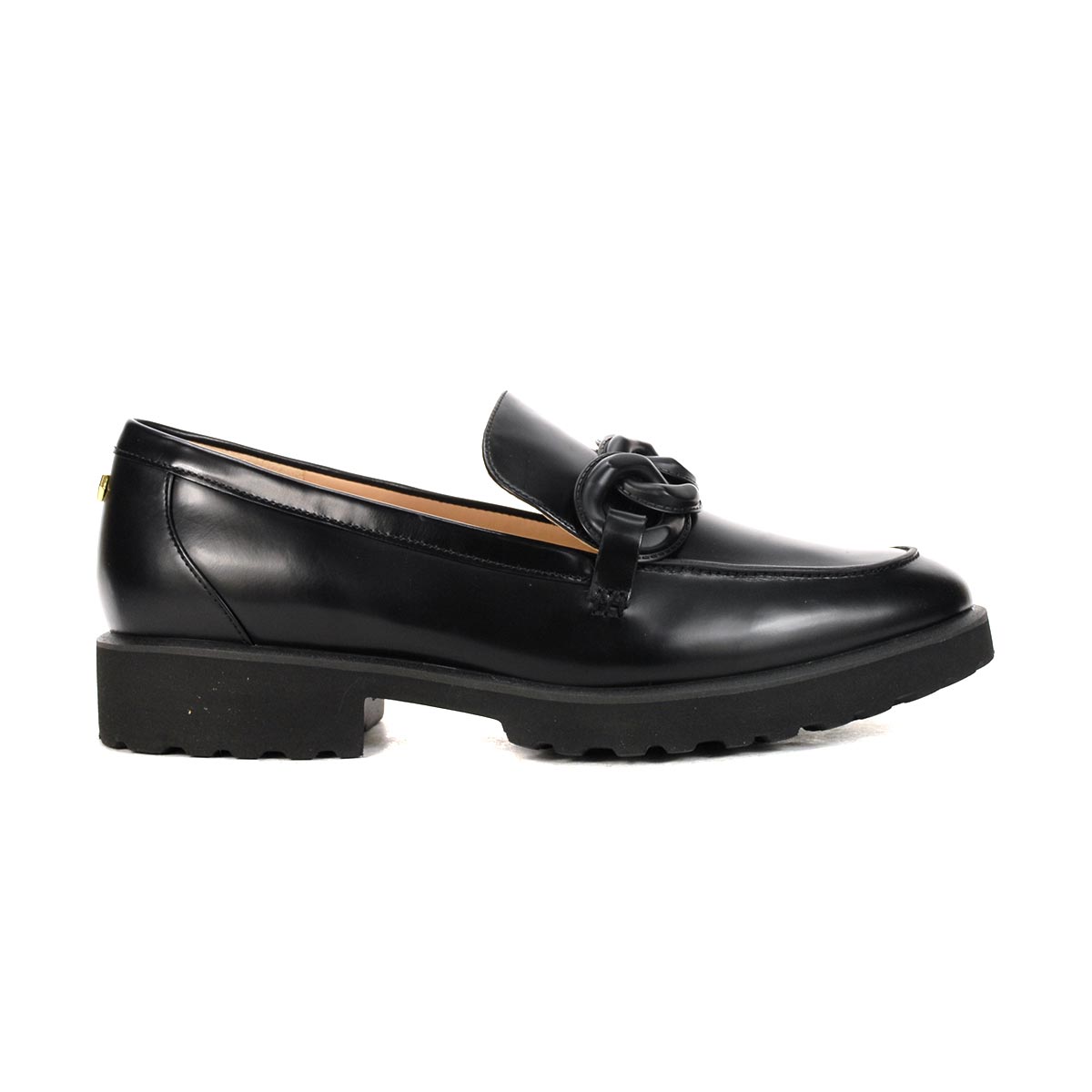 Cole Haan Women's Geneva Chain Black Leather Heeled Loafers W27247