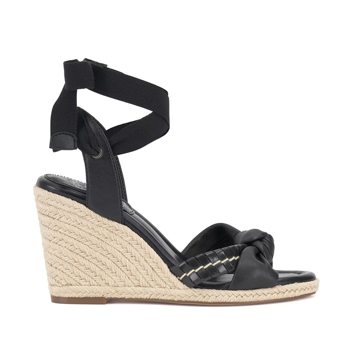 Vince Camuto Floriana Black Leather Wedge Sandals - WOOKI.COM