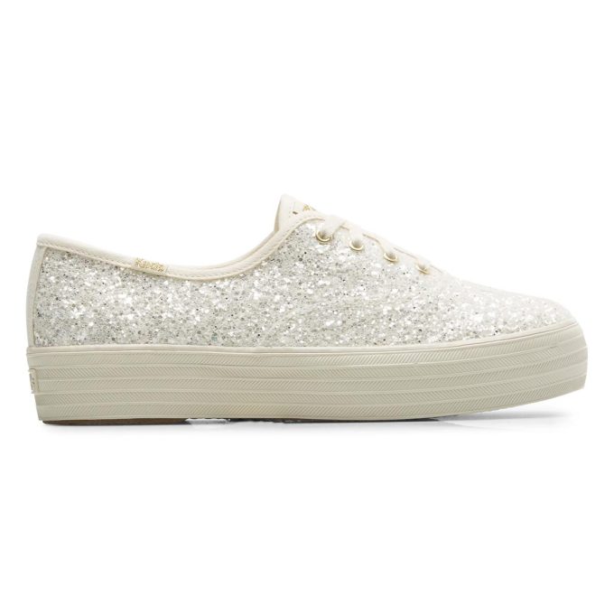 Keds Women’s The Platform Glitter Celebration Cream Lace Up Sneaker WF67649