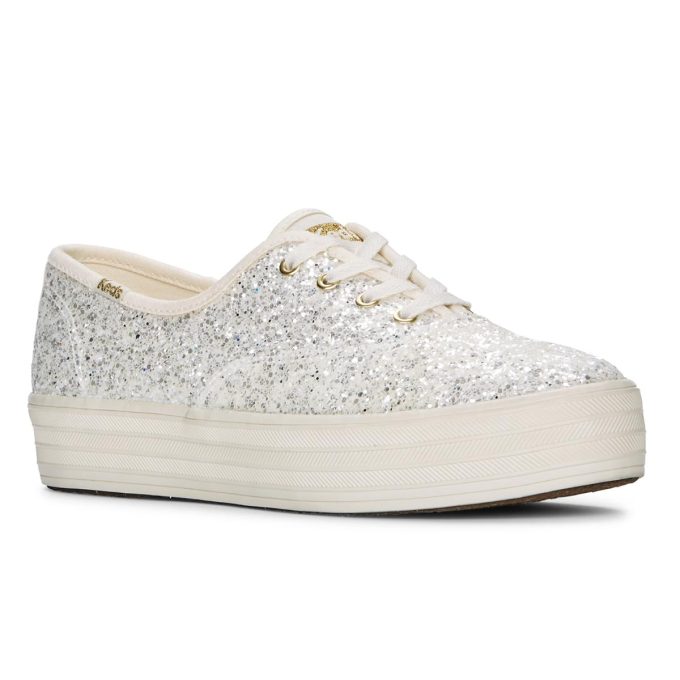 Keds Women’s The Platform Glitter Celebration Cream Lace Up Sneaker WF67649 - Image 2