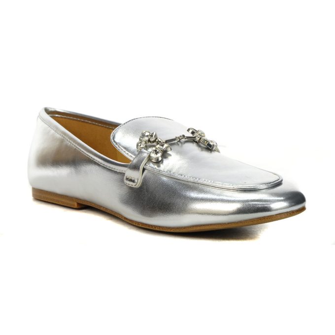 Nine West Women's BENNIT3 Silver Metallic Leather Loafers - Image 2