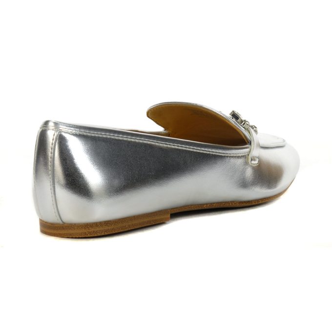 Nine West Women's BENNIT3 Silver Metallic Leather Loafers - Image 3