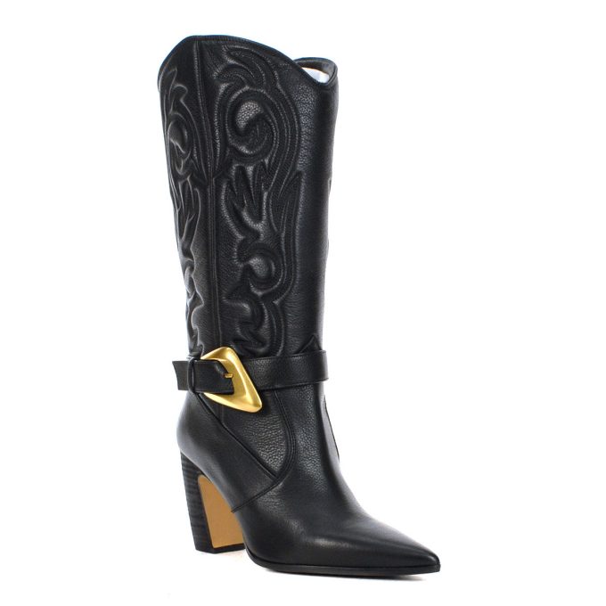 Vince Camuto Biancaa 2 Black Leather Heeled High Boots - Image 2