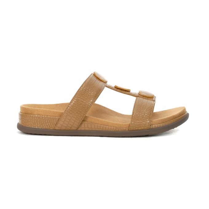 Vionic Women's Serra Camel Leather Slide Sandals I8731S1200