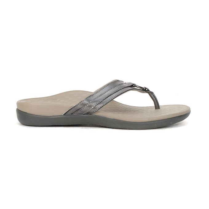 Vionic Women's Tide Aloe Pewter Leather Sandals 10011191030