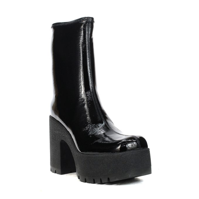 Jeffrey Campbell Refresh L Black Crinkle Patent Leather Platform Boots - Image 2