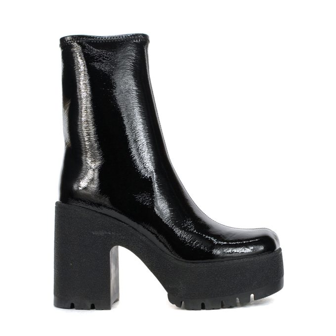 Jeffrey Campbell Refresh L Black Crinkle Patent Leather Platform Boots