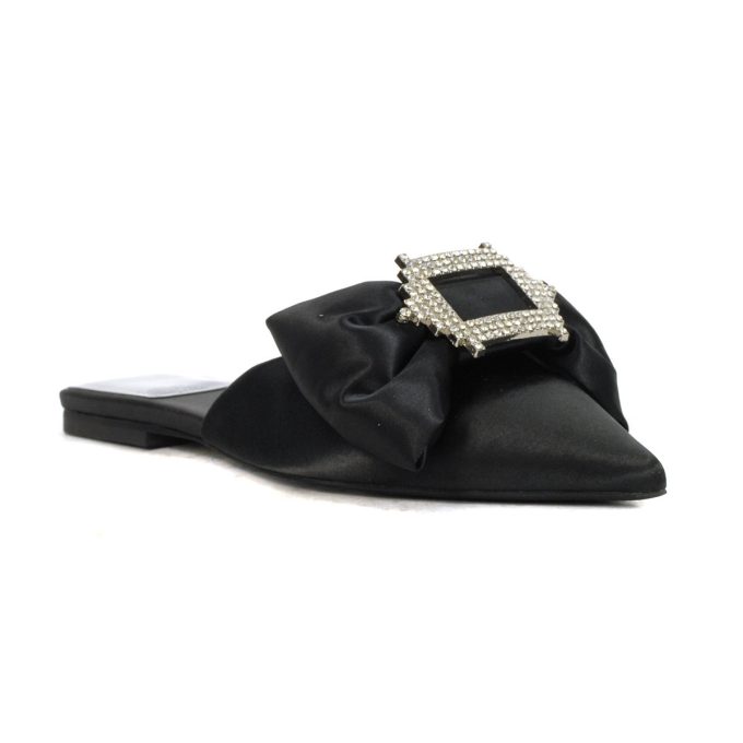 Jeffrey Campbell Sit Pretty Black Satin/Silver Flats - Image 2