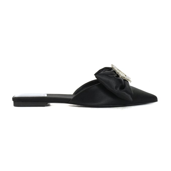 Jeffrey Campbell Sit Pretty Black Satin/Silver Flats