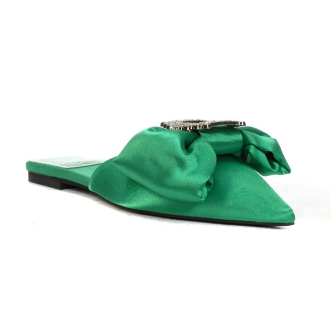 Jeffrey Campbell Sit Pretty Green Satin/Silver Flats - Image 2