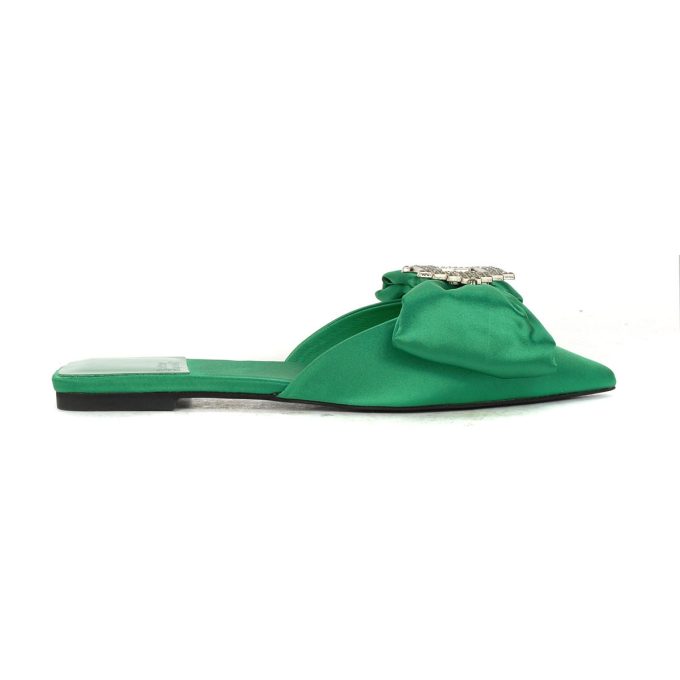 Jeffrey Campbell Sit Pretty Green Satin/Silver Flats