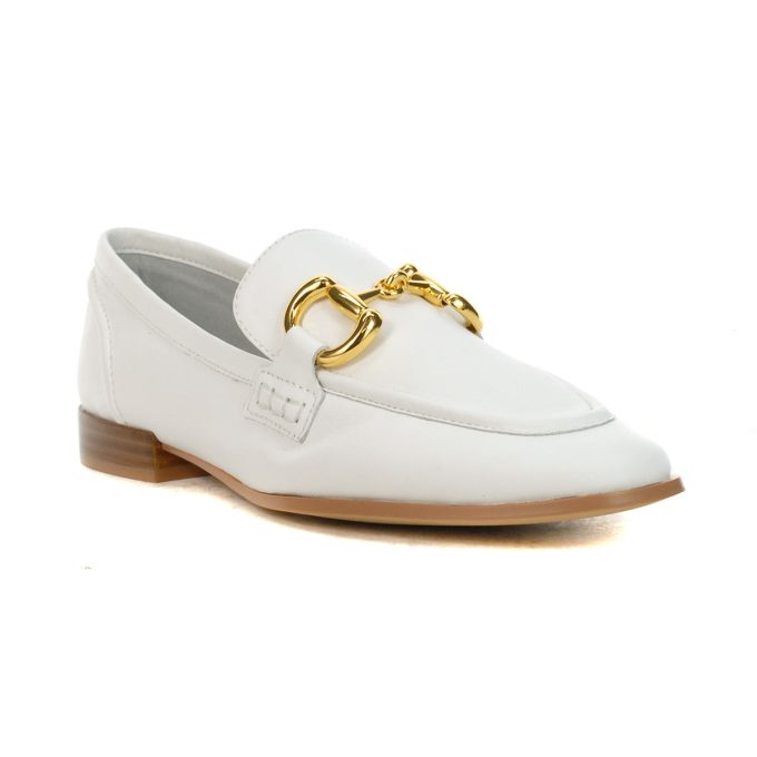 Jeffrey Campbell Velviteen White Stack/Gold Leather Loafers - Image 2