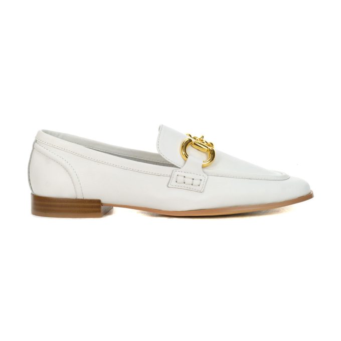 Jeffrey Campbell Velviteen White Stack/Gold Leather Loafers