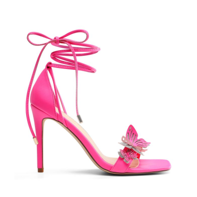 DREAM PAIRS Women's Butterfly Lace Up Stilleto  PINK-PU High Heels
