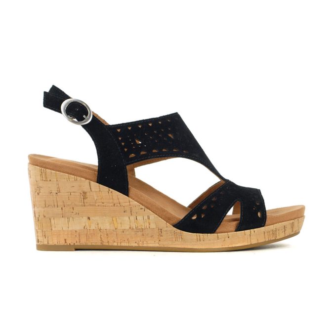Rockport Women's Belis Black Suede Wedge Sandals