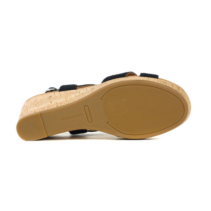 Rockport Women's Belis Black Suede Wedge Sandals - Image 4