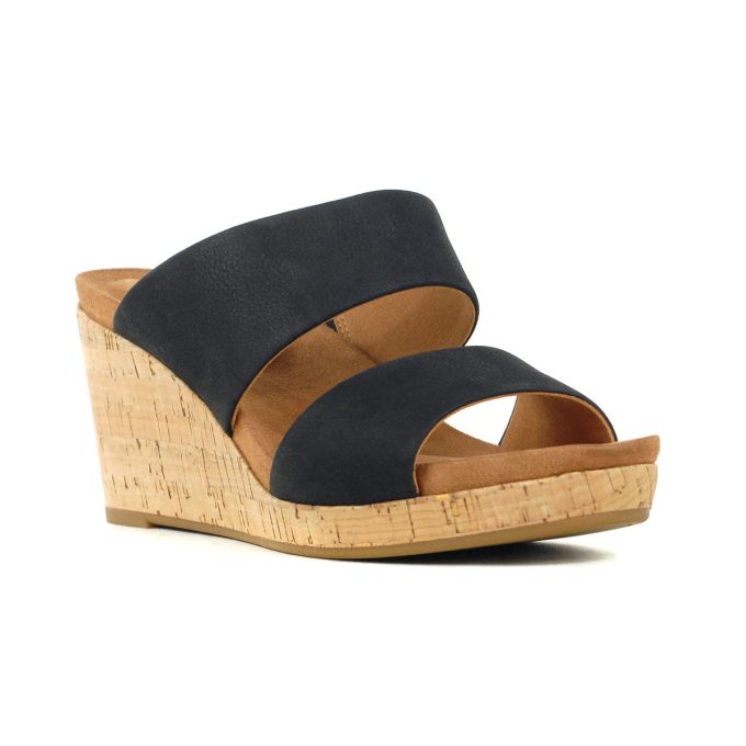 Rockport Women's Briah II Slide Black Leather Wedge Sandals - Image 2