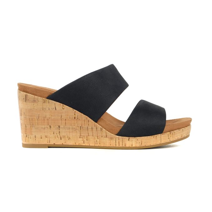 Rockport Women's Briah II Slide Black Leather Wedge Sandals