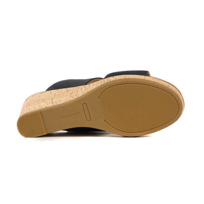 Rockport Women's Briah II Slide Black Leather Wedge Sandals - Image 4