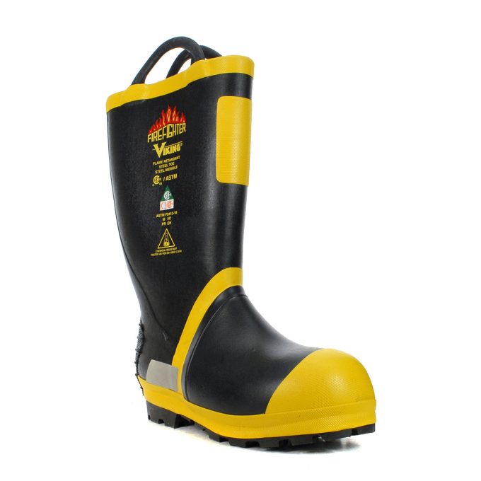 Viking Wear Men's Firefighter Black/Yellow Felt Lined Boots VW90 - Image 2