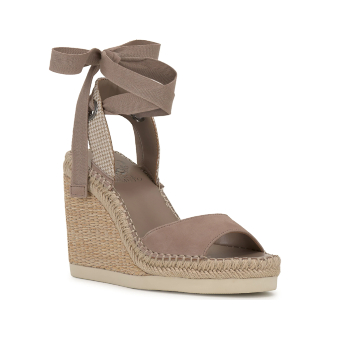 Vince Camuto Bendsen Truffle Taupe Suede Wedge Sandals - Image 2