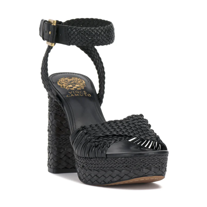 Vince Camuto Pessa Black Woven Leather Block Heel Sandals - Image 2