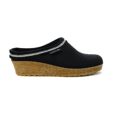 Haflinger Unisex Fringe Black Slipper 762017.BLACK