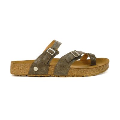 Haflinger Unisex Hedda Taupe Reptile Leather Sandals 819064.TAUPE