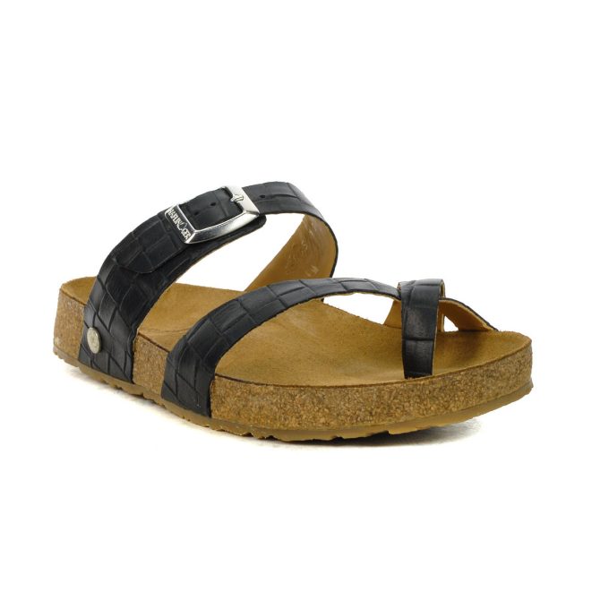 Haflinger Unisex Juno Nero Leather Sandals 819079.NERO - Image 2