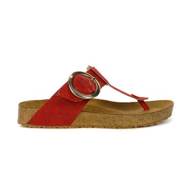 Haflinger Unisex Round Buckle Corrina Red Reptile Leather Sandals 819075.RED