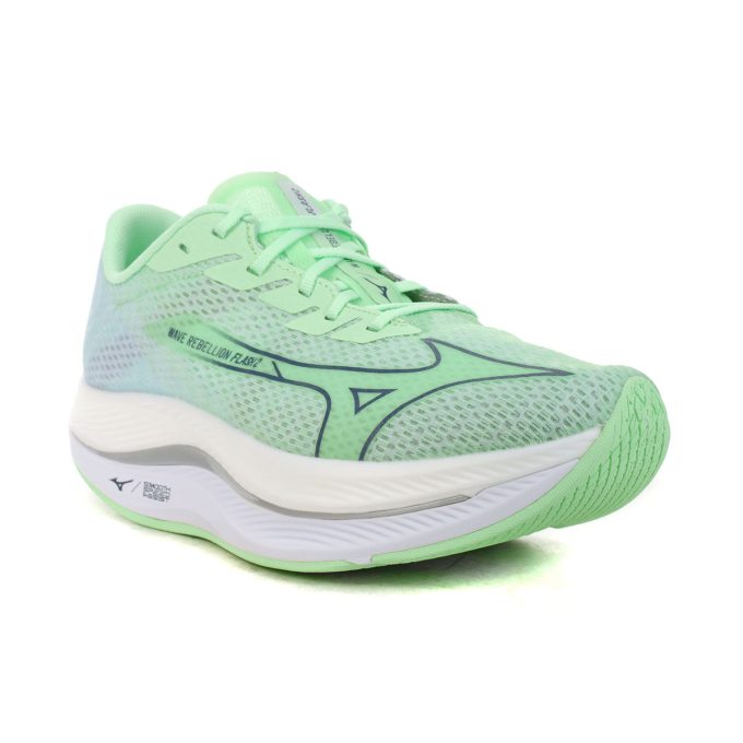 Mizuno Men's Wave Rebellion Flash 2 Neo Mint/Vintage Indigo Running Shoes 411431.4S8Z - Image 2