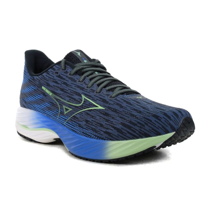 Mizuno Men's Wave Rider 28 Vintage Indigo/Neon Mint Running Shoes 411456.8Z4S - Image 2