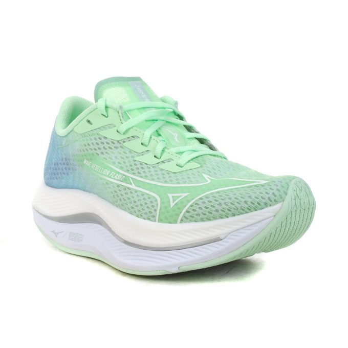 Mizuno Women's Wave Rebellion Flash 2 Neo Mint/White Running Shoes 411433.4S00 - Image 2