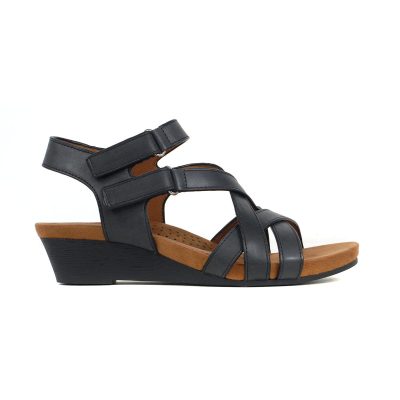 Cobb Hill Women's Helin Denim Black Leather Wedge Sandals
