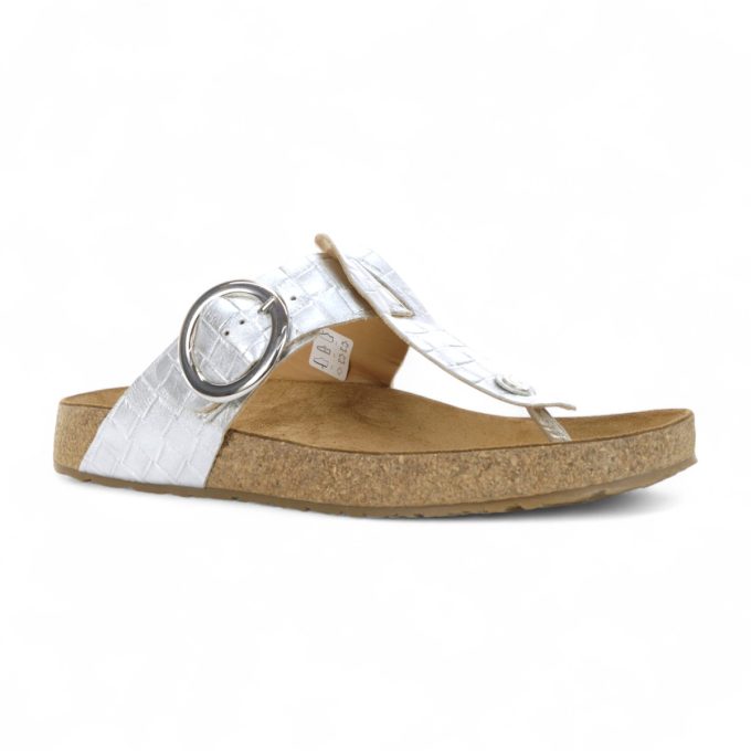 Haflinger Unisex Round Buckle Corrina Silver Leather Sandals 819075.ARGENTO - Image 2