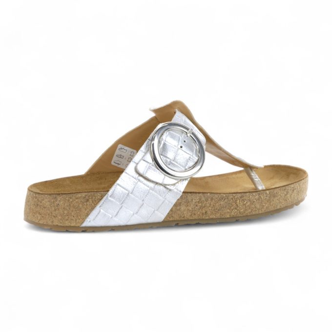 Haflinger Unisex Round Buckle Corrina Silver Leather Sandals 819075.ARGENTO - Image 3