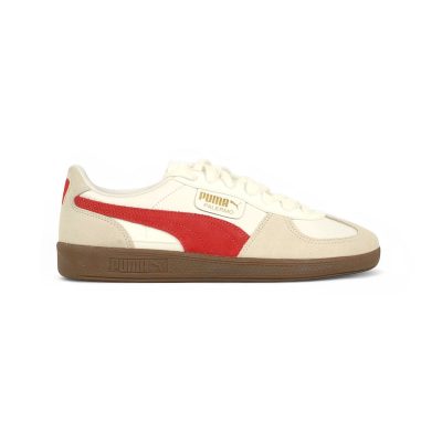Baskets PUMA Palermo en cuir pour homme, blanc/gris vapeur/rouge club 39646405