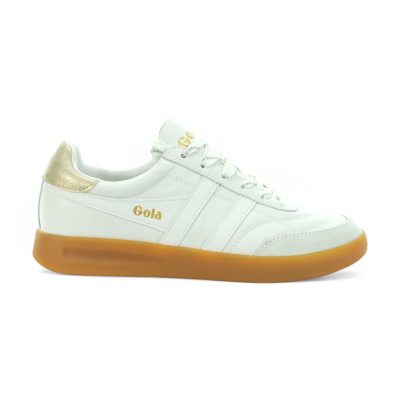 Baskets Gola Stadia pour femmes, en cuir blanc/or/gomme, CLB785WY