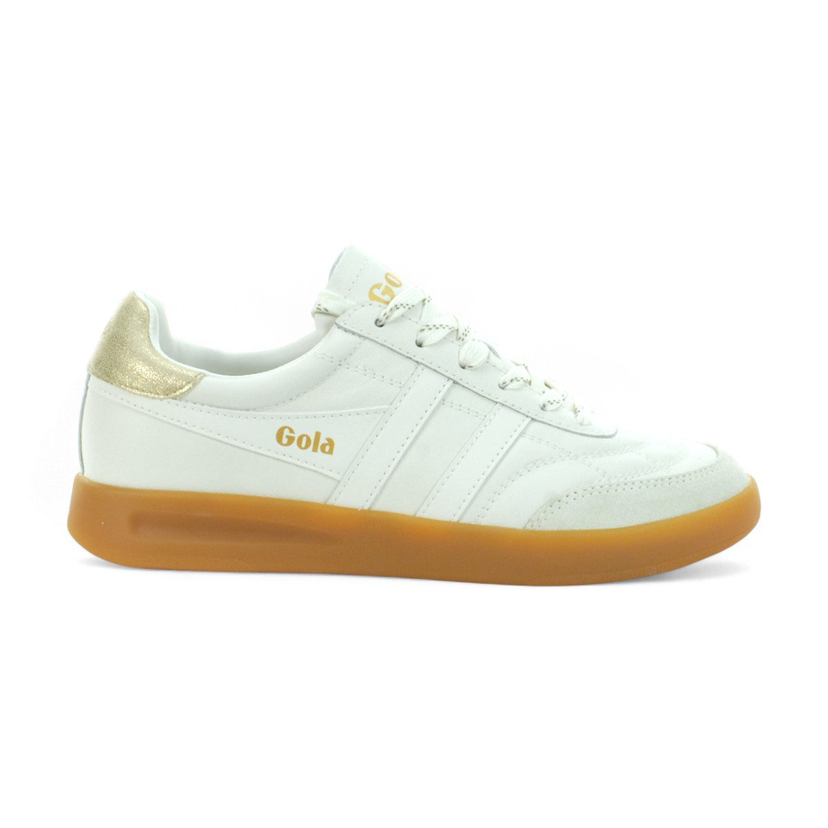 Gola Women's Stadia Leather White/Gold/Gum Sneakers CLB785WY