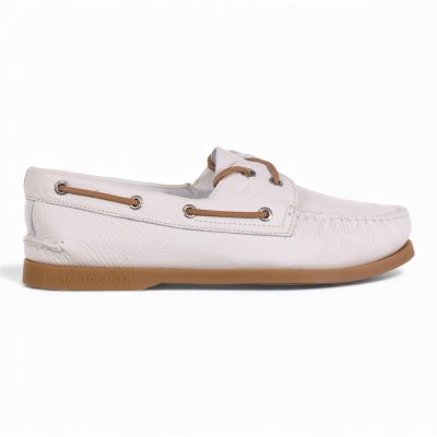 Chaussures bateau Sperry Authentic Original pour homme, en cuir blanc, à deux œillets.